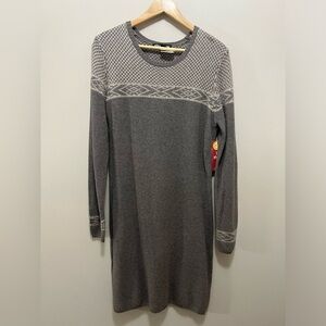 Sherpa Fair Isle Long Sleeve Sweater Midi MAYA Texture Dress Gray women L
